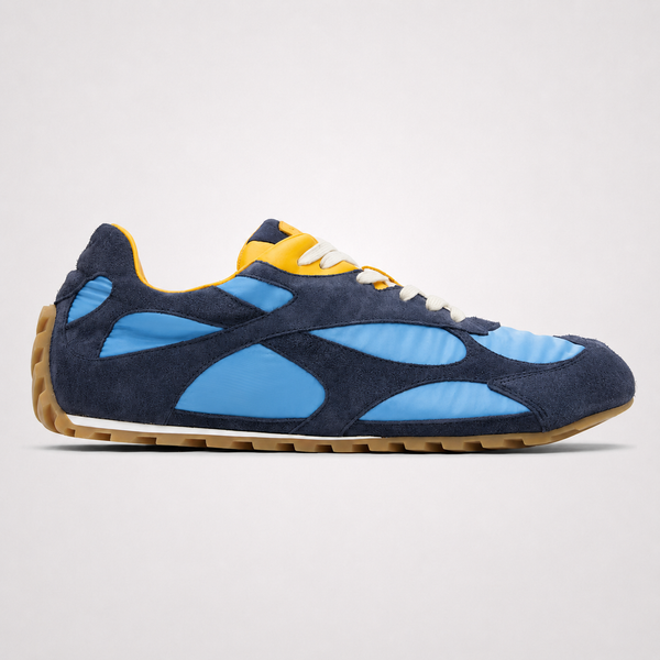 Bottega Veneta Orbit Flash Blue Yellow sneaker, angled three-quarter view