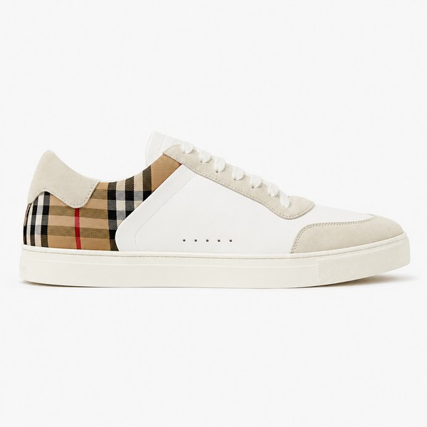 Burberry Vintage Check White sneaker, angled three-quarter view