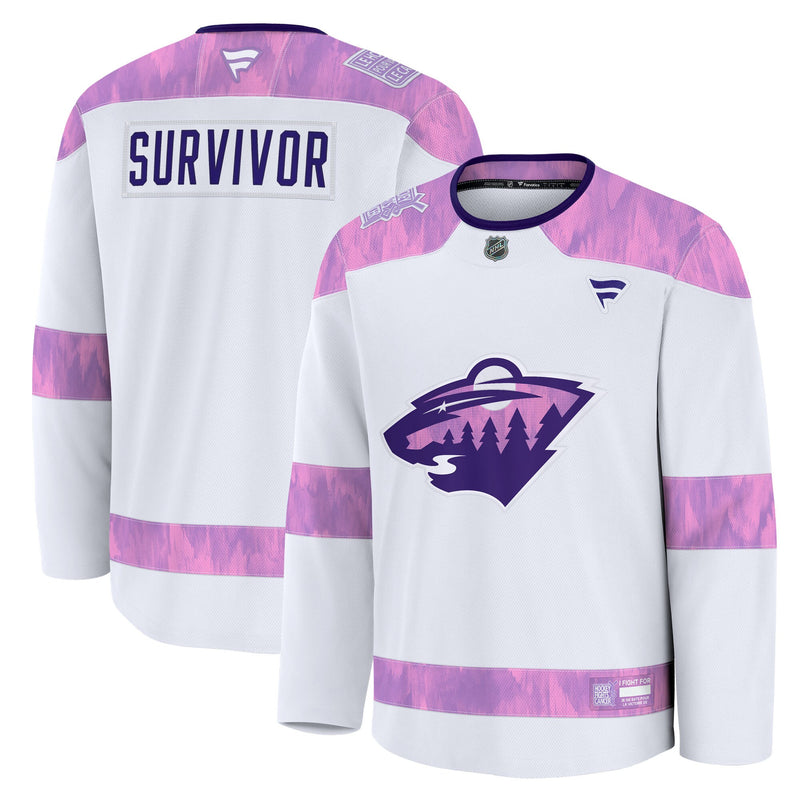 Minnesota Wild White Hockey Fights Cancer Survivor Practice Jersey
