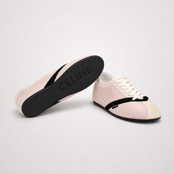 Celine The Flat Pink Black sneaker, angled three-quarter view