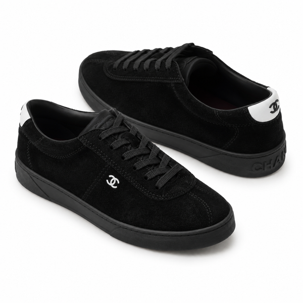 Chanel Sneakers Suede Calfskin sneaker, angled three-quarter view