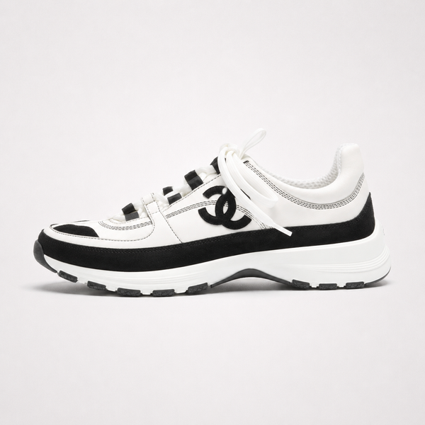 Chanel Thick-Sole Sneakers White Black sneaker, side profile view