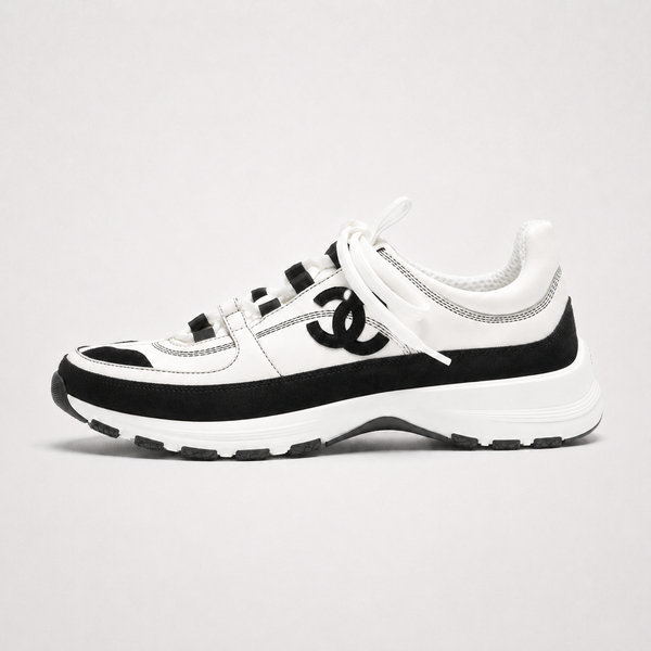 Chanel Thick-Sole Sneakers White Black sneaker, angled three-quarter view