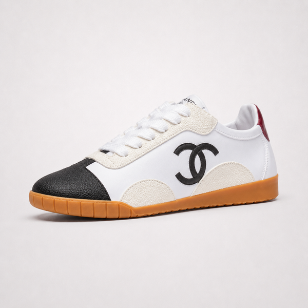 Chanel Trainers White Black sneaker, angled three-quarter view