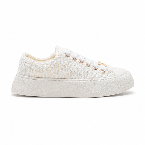 Chanel Low-Top Sneakers White Tweed sneaker, side profile view