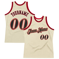 Custom Cream Black-Red Authentic Throwback Basketball Jersey