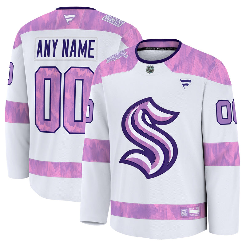 Seattle Kraken White 2024 Hockey Fights Cancer Custom Practice Jersey