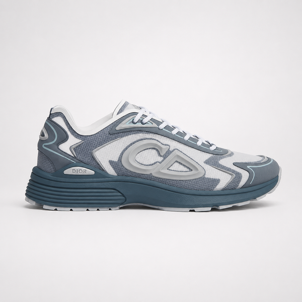 Dior B30 Countdown Tech Grey Blue sneaker, angled three-quarter view