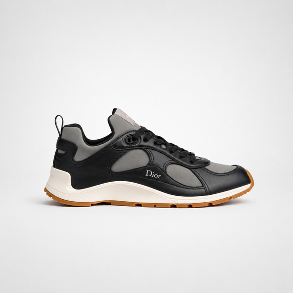 Dior Mile Black Grey sneaker, angled three-quarter view