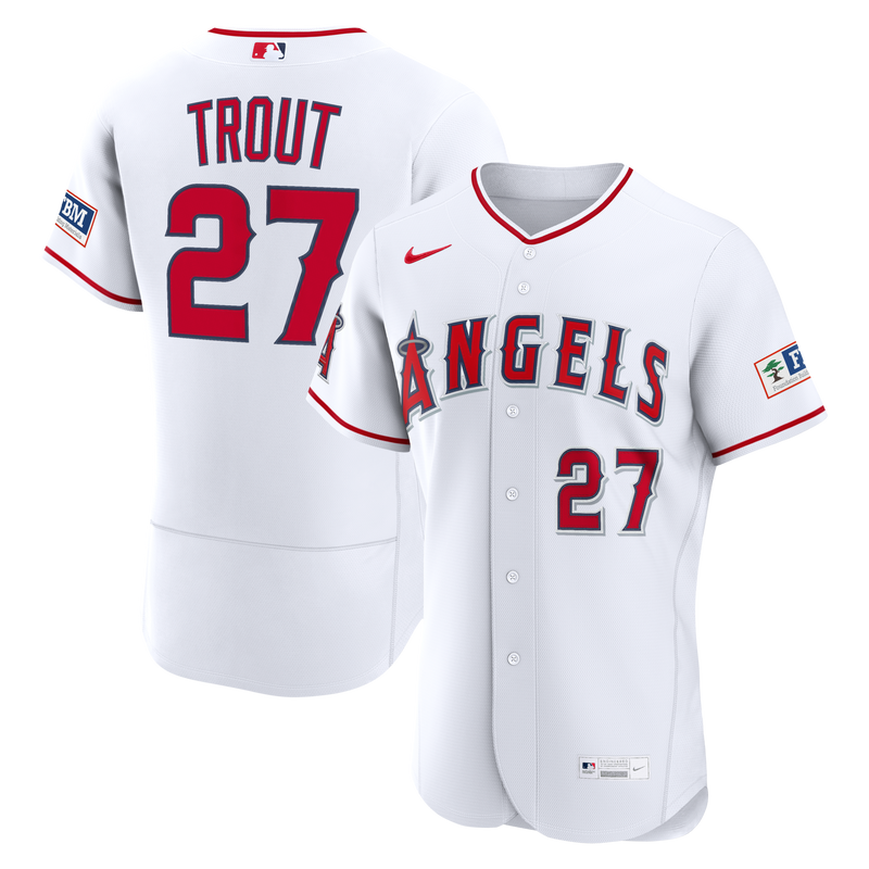 Los Angeles Angels Mike Trout White Home Authentic Sponsor Patch Jersey