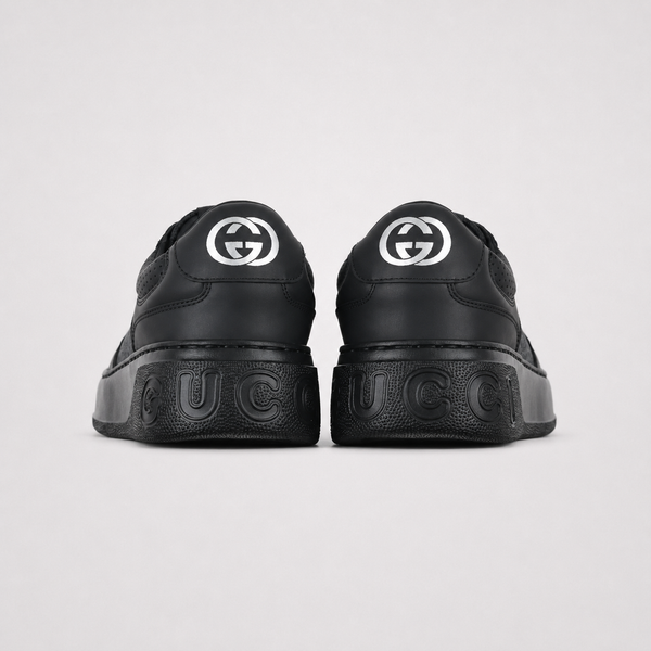 Gucci Chunky B Screener GG Black GG sneaker, angled three-quarter view