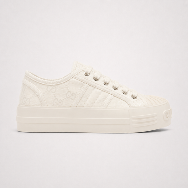 Gucci Chunky GG Canvas White sneaker, angled three-quarter view