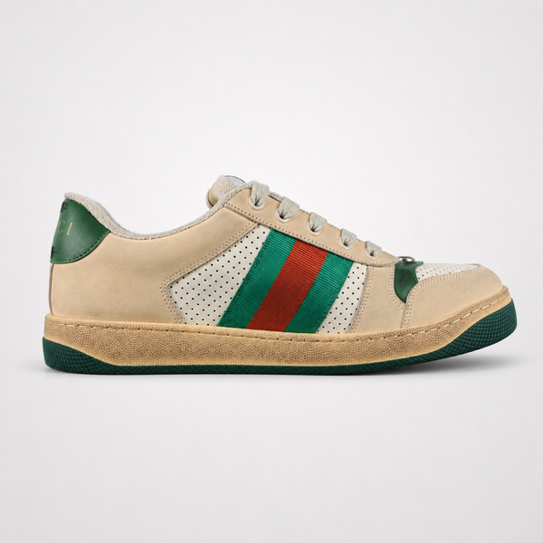 Gucci GG Canvas Screener Cream Web sneaker, angled three-quarter view