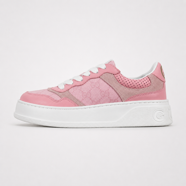 Gucci GG Supreme Pink White sneaker, side profile view