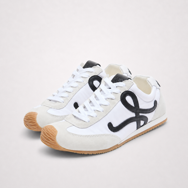 Loewe Ballet Runner 2.0 White Black sneaker, angled three-quarter view