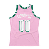 Custom Light Pink White-Kelly Green Authentic Throwback Basketball Jersey