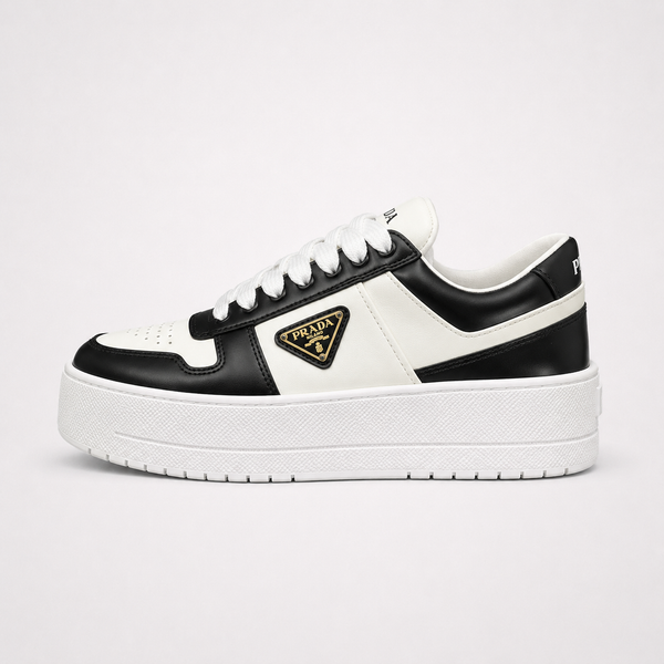 Prada 01 White Black sneaker, side profile view
