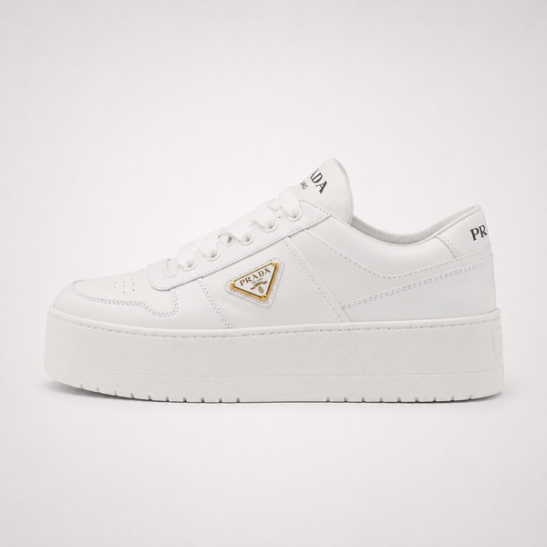 Prada Downtown White sneaker, angled three-quarter view