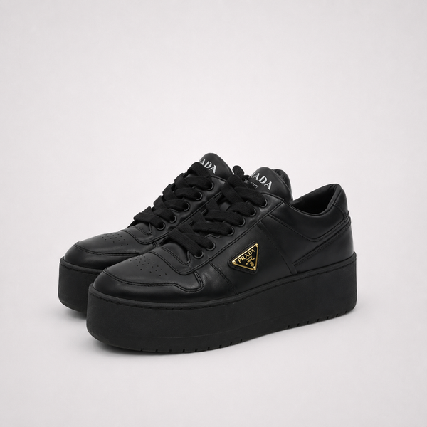 Prada Downtown Black sneaker, angled three-quarter view
