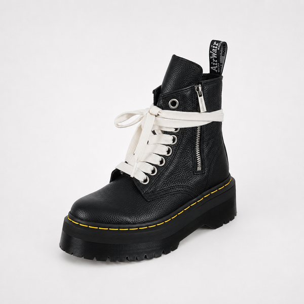 Rick Owens 1460 Pentagram Platform Black boot, side profile view