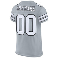 Custom Silver White-Black Mesh Authentic Football Jersey