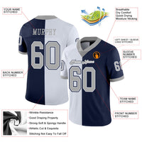 Custom Navy Gray-White Split Fashion Football Jersey