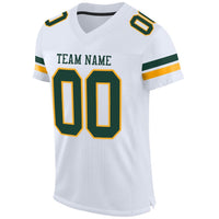 Custom White Green-Gold Mesh Authentic Football Jersey