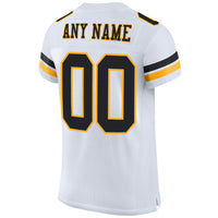 Custom White Black-Gold Mesh Authentic Football Jersey
