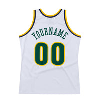 Custom White Hunter Green-Gold Authentic Throwback Basketball Jersey